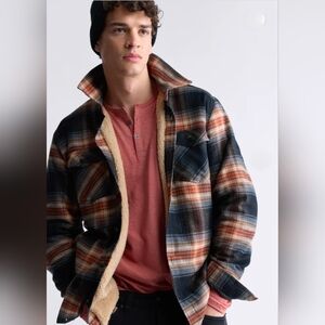 $99 Buffalo David Bitton Mens Jalika Plaid Shacket with Sherpa Lining Long Sleev